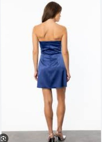 Parlak Lacivert Straplez Mini Elbise - Görsel 2