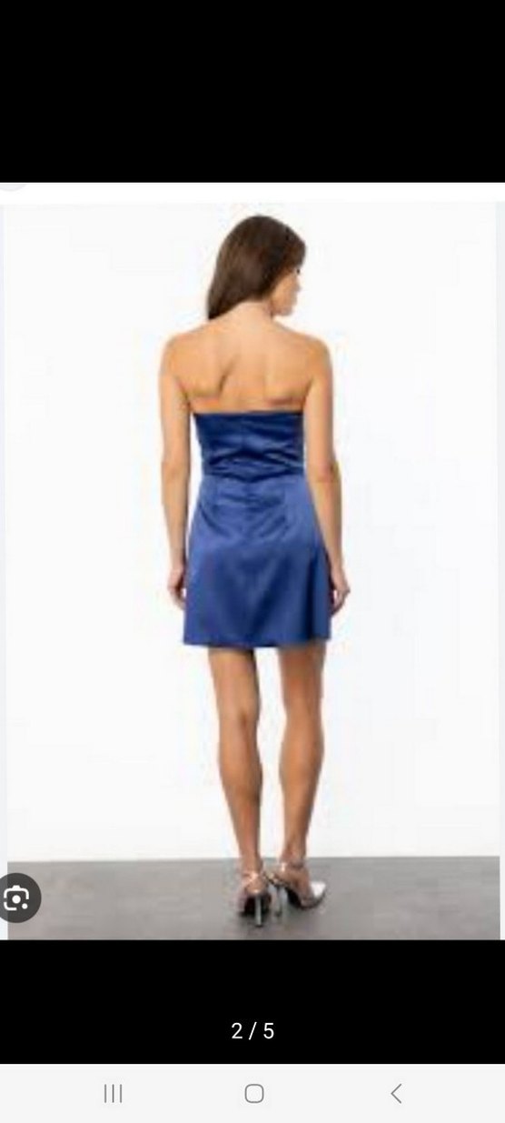 Parlak Lacivert Straplez Mini Elbise - Görsel 2
