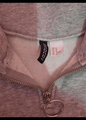 H&M Gri Manhattan Baskılı Fermuarlı Sweatshirt