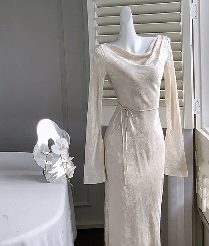 s Beden ten rengi Renk Vintage gelin nişan nikah gece elbise