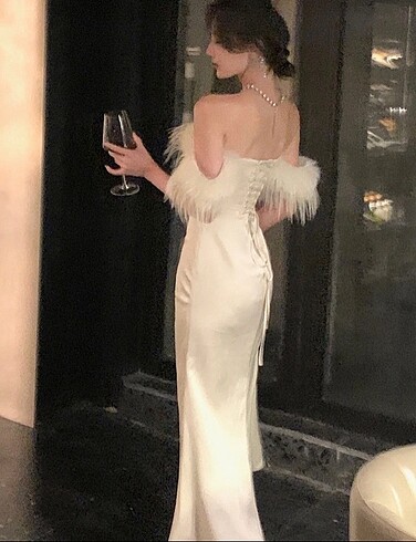 s Beden Vintage tüylü nişan/nikah/ gece elbisesi