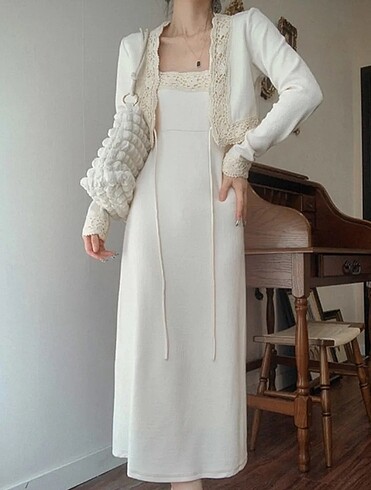 s Beden Vintage triko retro elbise takım hırka