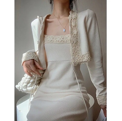 American Vintage Vintage triko retro elbise takım hırka