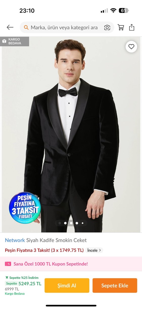 siyah Notch Yaka Erkek Kadife ceket network - Görsel 5