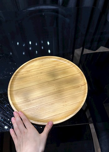 Bej Bohem ahşap Bambum yuvarlak tepsi - Görsel 3