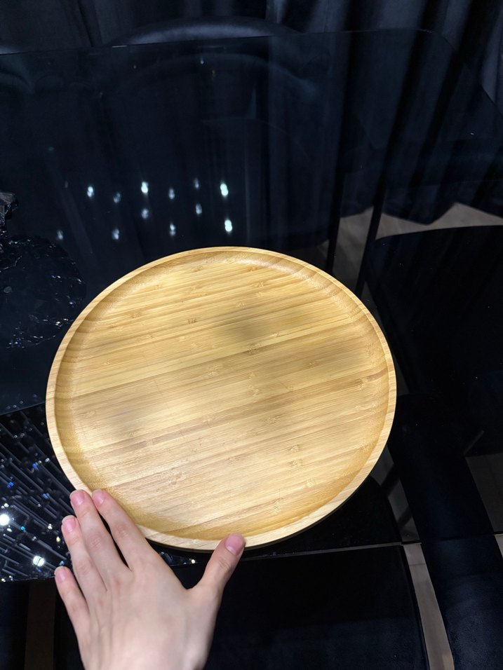 Bej Bohem ahşap Bambum yuvarlak tepsi - Görsel 3