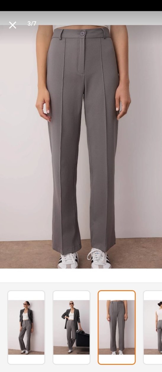 Gri Midi Kumaş Pantolon - Görsel 3