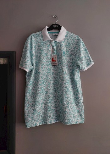 Turkuaz Desenli Kısa Kollu Erkek Polo Tişört