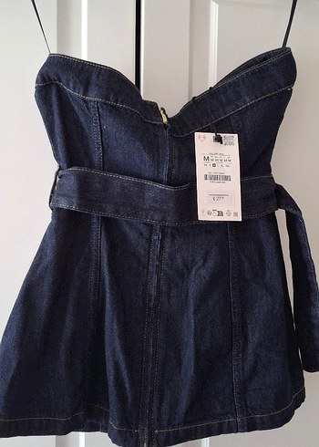 m Beden lacivert Renk Zara denim straplez yeni sezon
