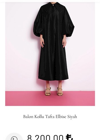 Suud Collection Nuüm Design Siyah Balon Kollu Uzun Elbise