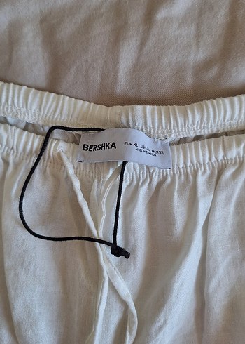 Bershka Bershka Beyaz Keten Bol Kesim Kadın Pantolon