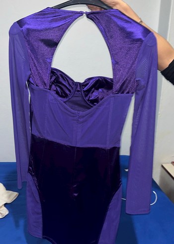 Mor Straplez Midi Elbise - Görsel 2