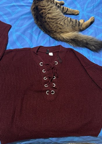 Bordo Bağlama Detaylı Kazak - Görsel 2