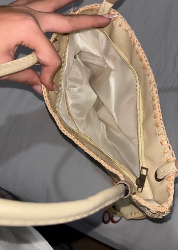 Bej Dantel İşlemeli Deri Vintage Çanta El Yapımı - Görsel 2