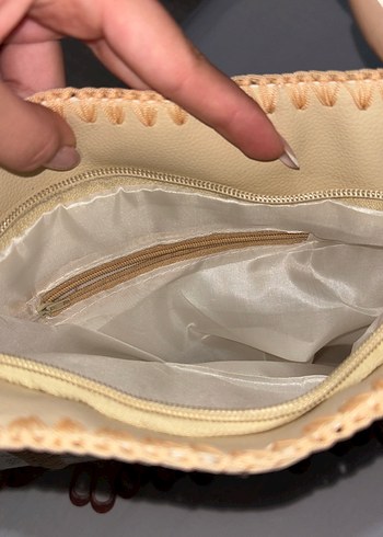 Bej Dantel İşlemeli Deri Vintage Çanta El Yapımı - Görsel 3