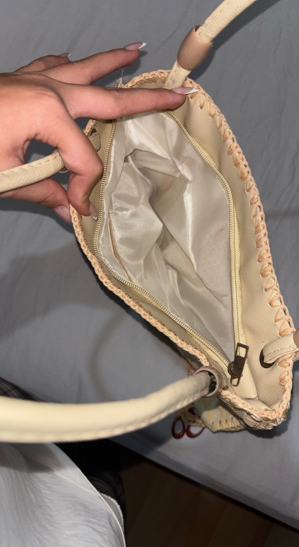 Bej Dantel İşlemeli Deri Vintage Çanta El Yapımı - Görsel 2