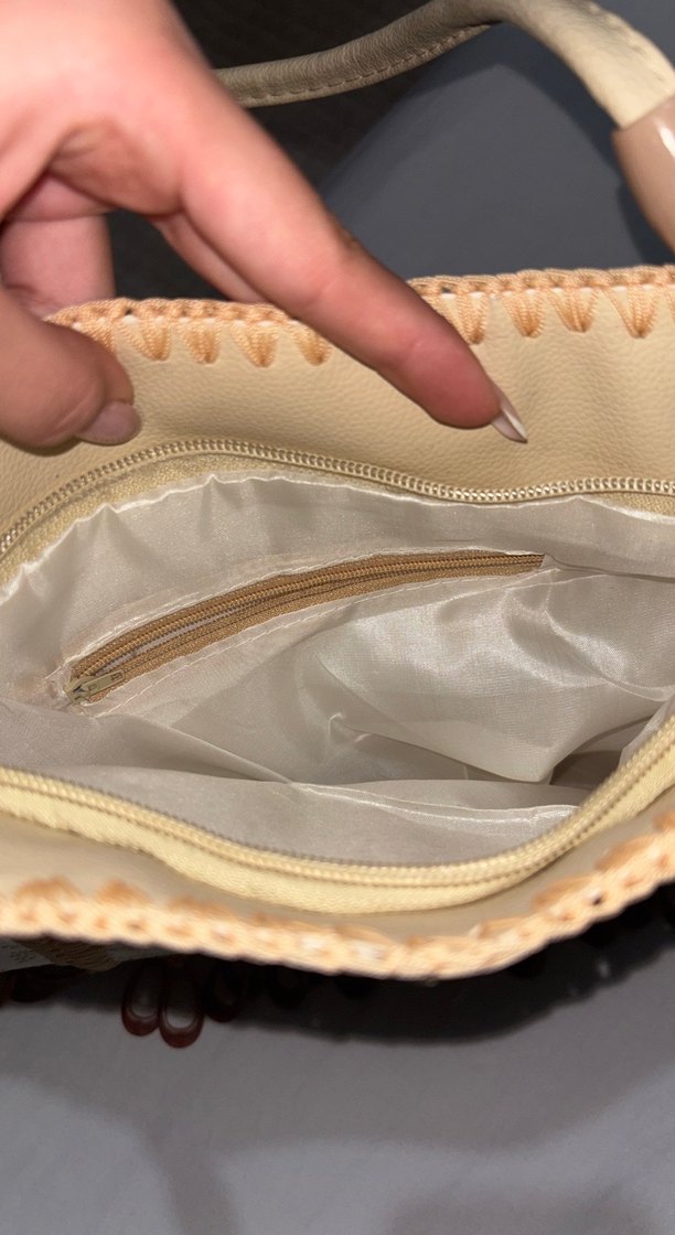 Bej Dantel İşlemeli Deri Vintage Çanta El Yapımı - Görsel 3