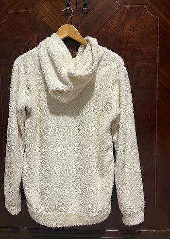 Kapüşonlu Fermuarlı unisex Sweatshirt Beyaz - Görsel 3