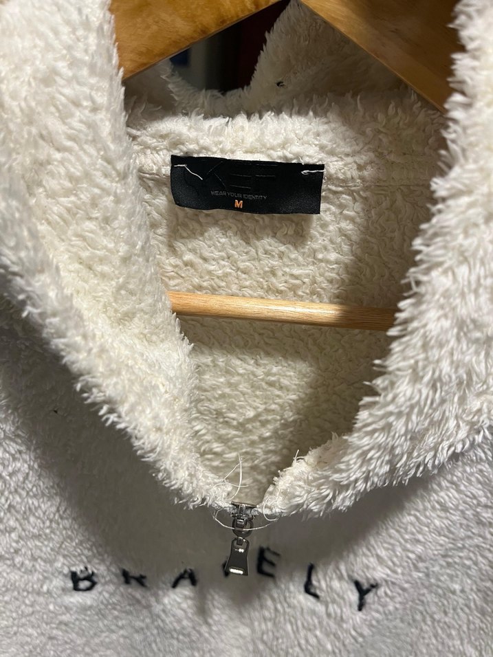 Kapüşonlu Fermuarlı unisex Sweatshirt Beyaz - Görsel 2