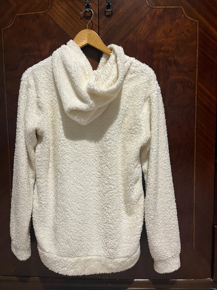 Kapüşonlu Fermuarlı unisex Sweatshirt Beyaz - Görsel 3