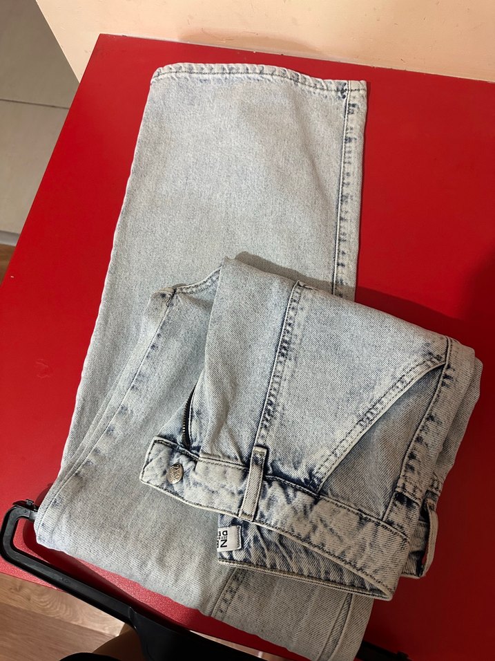 Gri Bağlama Desenli Düğmeli Rahat Kesim Kadın Kot - Görsel 3