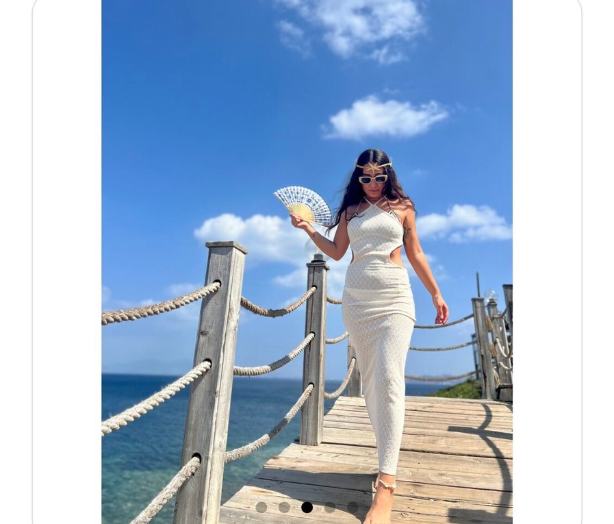 Beyaz Straplez Pamuklu Uzun Elbise plaj elbisesi - Görsel 3