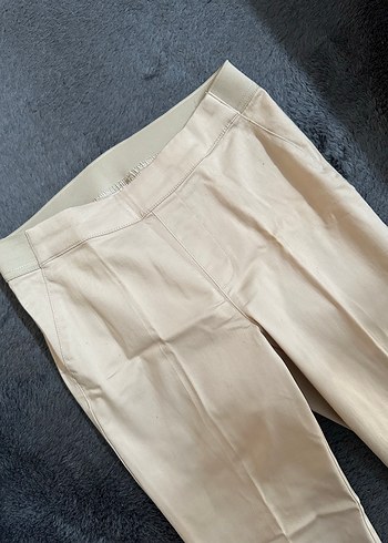 Bej Kadın Midi Kumaş Pantolon