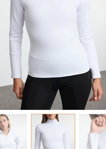 Beyaz Yarım Fermuarlı Yüksek Yakalı Kadın Sweatshirt - Görsel 3