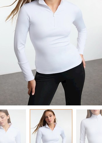 Beyaz Yarım Fermuarlı Yüksek Yakalı Kadın Sweatshirt - Görsel 2