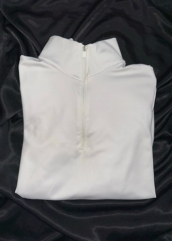 Beyaz Yarım Fermuarlı Yüksek Yakalı Kadın Sweatshirt - Görsel 7