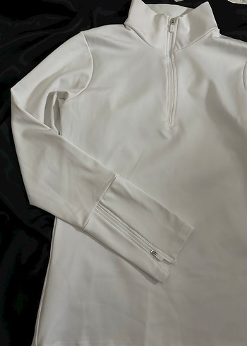 Beyaz Yarım Fermuarlı Yüksek Yakalı Kadın Sweatshirt - Görsel 11