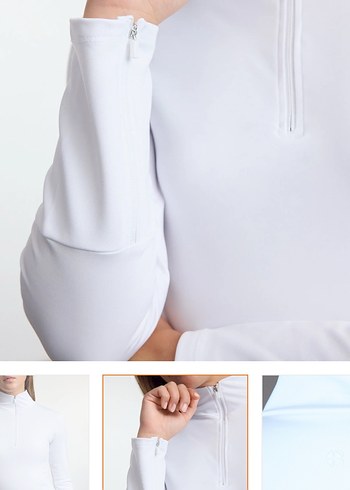 Beyaz Yarım Fermuarlı Yüksek Yakalı Kadın Sweatshirt - Görsel 4