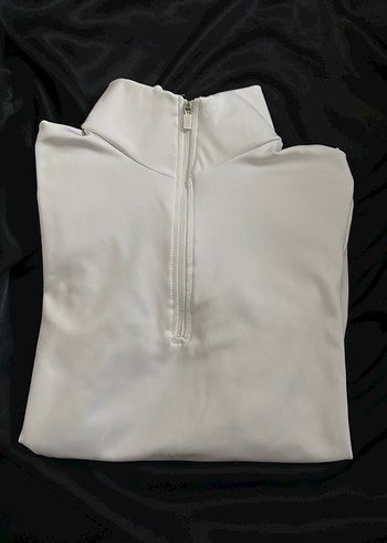 Beyaz Yarım Fermuarlı Yüksek Yakalı Kadın Sweatshirt - Görsel 8