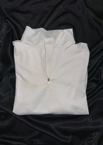 Beyaz Yarım Fermuarlı Yüksek Yakalı Kadın Sweatshirt - Görsel 6