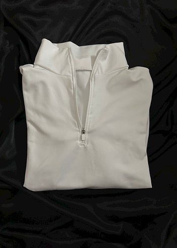 Beyaz Yarım Fermuarlı Yüksek Yakalı Kadın Sweatshirt - Görsel 5