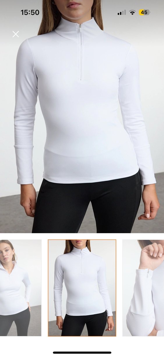 Beyaz Yarım Fermuarlı Yüksek Yakalı Kadın Sweatshirt - Görsel 3