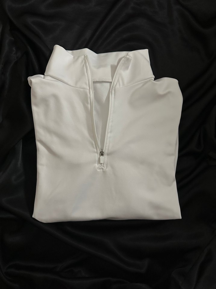 Beyaz Yarım Fermuarlı Yüksek Yakalı Kadın Sweatshirt - Görsel 5