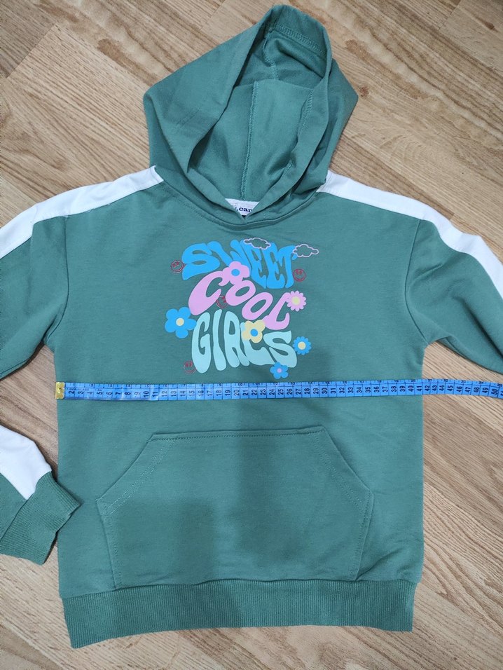 Kız Çocuk Yeşil Kapüşonlu Sweatshirt - Görsel 2