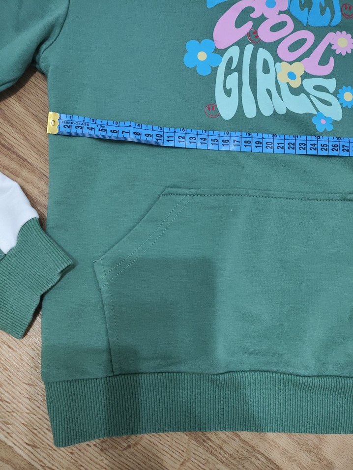 Kız Çocuk Yeşil Kapüşonlu Sweatshirt - Görsel 3