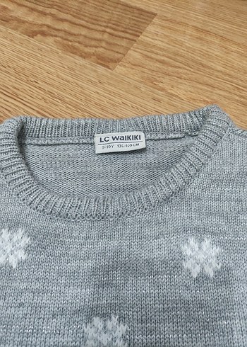 Kız Çocuk Gri Örgü Penguen Desenli Kazak - Görsel 3