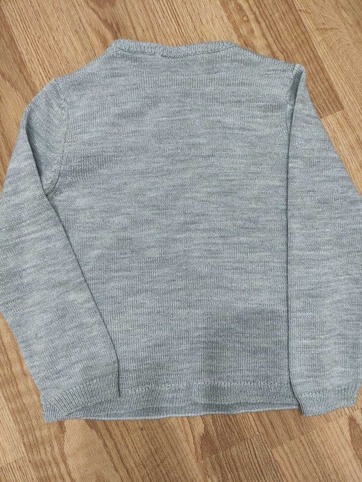 Kız Çocuk Gri Örgü Penguen Desenli Kazak - Görsel 2