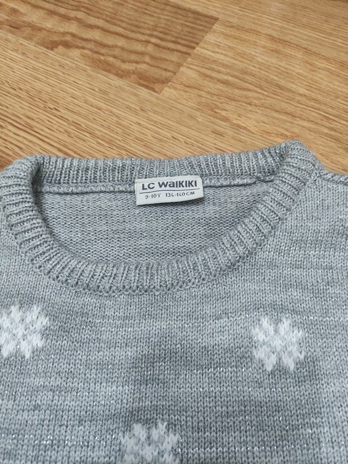 Kız Çocuk Gri Örgü Penguen Desenli Kazak - Görsel 3