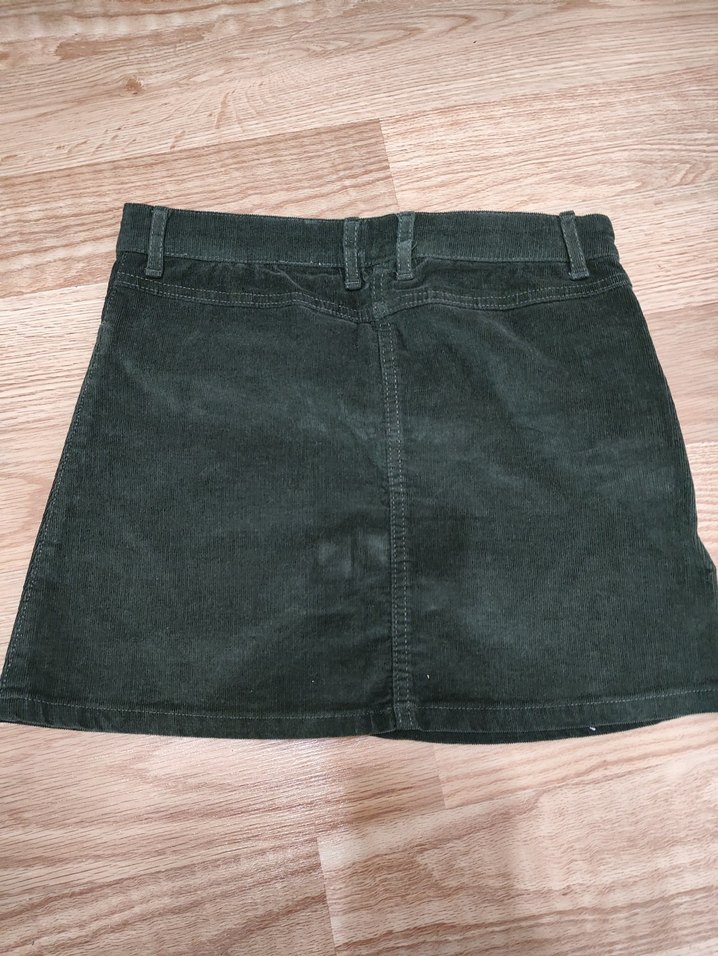 Düğmeli Kadife Mini Etek - Haki - Görsel 2