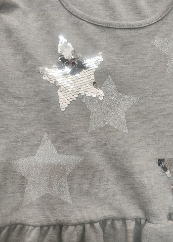 Uzun Kollu Gri Nakışlı Kız Elbisesi - Görsel 5