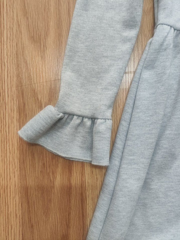 Uzun Kollu Gri Nakışlı Kız Elbisesi - Görsel 3