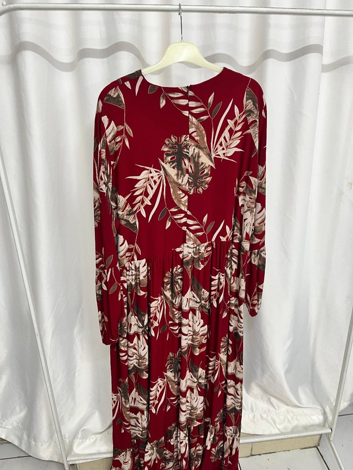 Bordo Bohem Uzun Kollu Salaş Elbise - Görsel 2