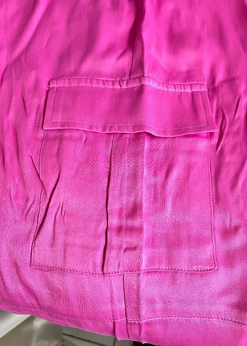 Pembe Parlak Salaş Midi Kadın Kumaş Pantolon - Görsel 3