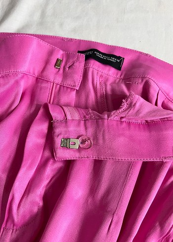 Pembe Parlak Salaş Midi Kadın Kumaş Pantolon - Görsel 4