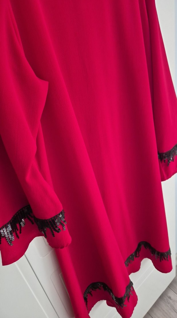 Kırmızı Uzun Kollu Salaş Elbise - Görsel 4