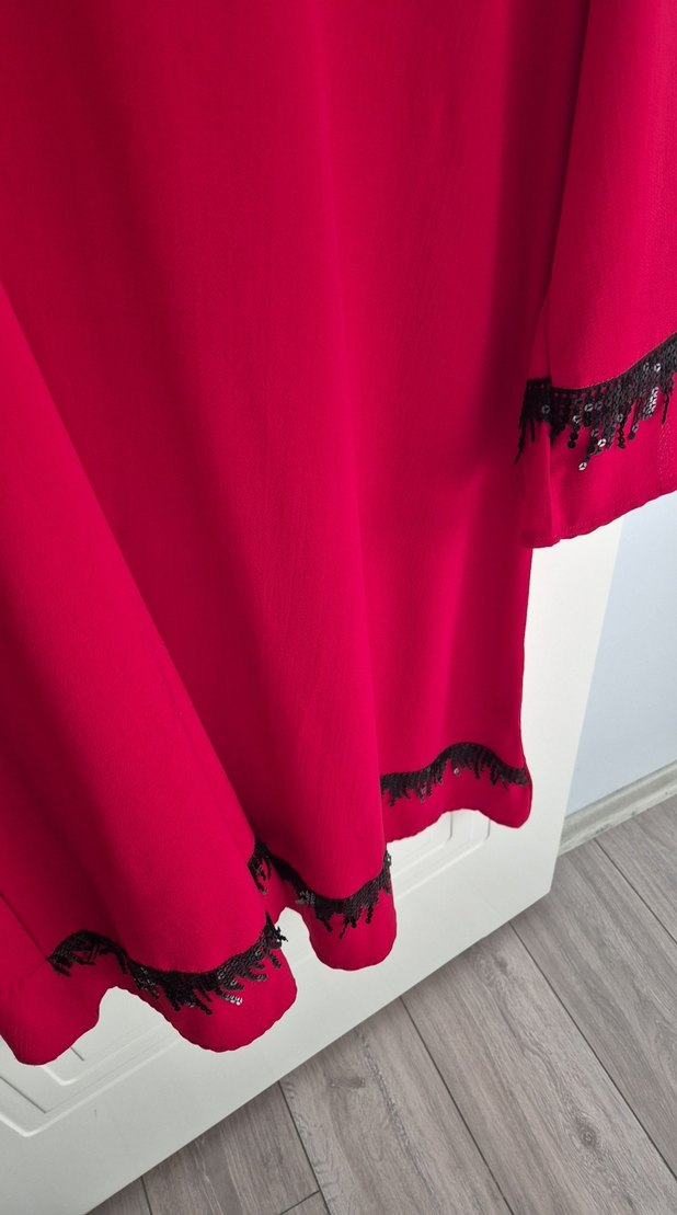 Kırmızı Uzun Kollu Salaş Elbise - Görsel 3